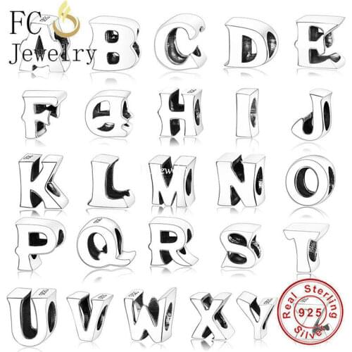 FC Jewelry Fit Original Charm Bracelet Necklace 925 Sterling Silver A-Z Alphabet Letters Bead For Making Women Berloque 2021