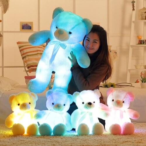 30cm 50cm Creative Light Up LED Teddy Bear Stuffed Animals Plush Toy Colorful Glowing Christmas Gift for Kids Pillow