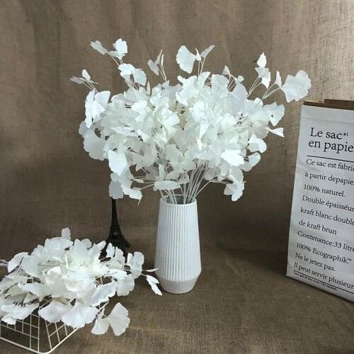 Single Ginkgo Leaf Artificial Plant Tree Branch diy Wedding Decoration White Flower Plastic Fake Plant For Home Decor