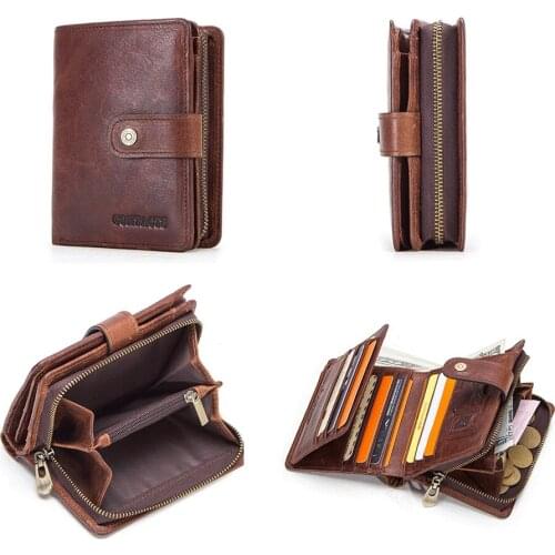 Man Purse Genuine Leather RFID Vintage Wallet Men With Coin Pocket Short Wallets Small Zipper Walet With Card Holders