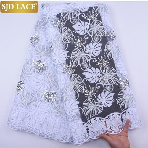 SJD LACE Sequins Design African Lace Fabric High Quality French Tulle Lace Fabric Embroiderey Milk Laces For Wedding Dress A2041