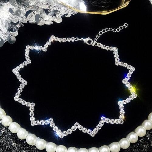 LATS Simple Wavy Flash Zircon Necklace Short Necklace for Women Clavicle Chain 2020 Fashion Neck Jewelry Bijoux Collier
