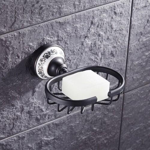 ORB Brass soap holder rack black, Copper bathroom soap net soap dish,Ceramic printing style oil rubbed bronze soap dish shelf