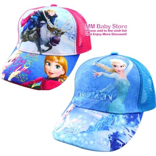 Summer Girl Hat Anna Elsa Cartoon Kids Hat Boys Girls Baseball Caps Cute Net Baseball Hat Cartoon Hat Sun Shading Hat 2-8Y