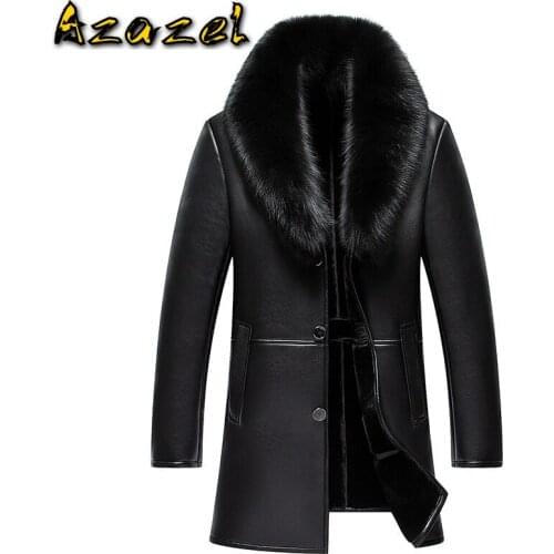 Hot 2020 Winter New Formal Leather Jacket Male Fur One Turn-down Collar Natural Sheep Skin Jackets Men Slim Trend Warm Coats