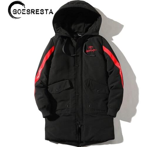 GOESRESTA Men Coat Jacket Cotton Clothing Fashion Casual Warm Long Winter Versatile Trend Hooded Ultralight Cotton Clothing Men