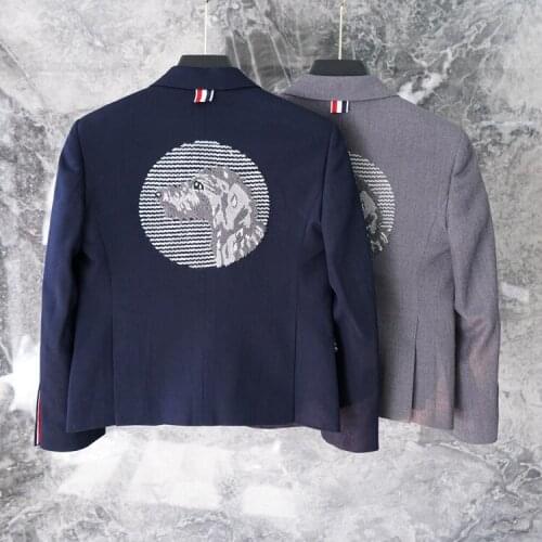 2021 Fashion Brand Blazer Men Formal Suit Wool Slim Mens Jacket Spring Autumn Single Breasted Dog head embroidery Coat