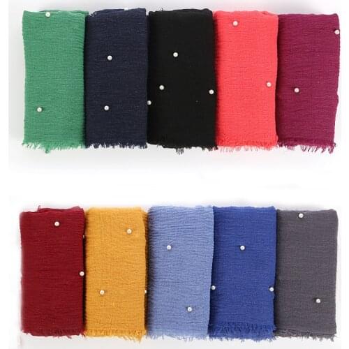 Soft Crinkle Hijab scarf beaded Cotton Muslim Woman head scarves Shawls Islamic Clothing Head Wrap Headwear Scarf arab headscarf