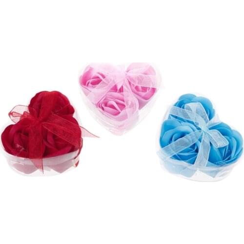 3Pcs/Set Rose Petal Flower Scented Bath Soap + Heart Shape Box For Wedding Gift