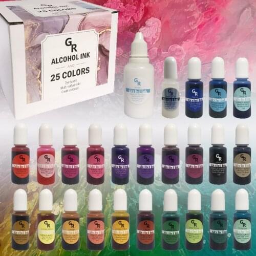 Alcohol Ink Set 25 Bottles Vibrant Colors High Concentrated bloom Ink Epoxy Resin Paint Colour Dye Petri Dish Making