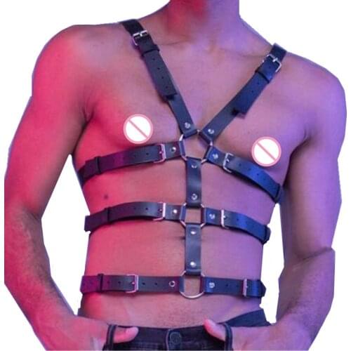 Fetish Leather Tops Chest Harness Men BDSM Gay Body Bondage Cage Adjustable Harness Belts Strap Rave Gay Clothes for Adult Sex