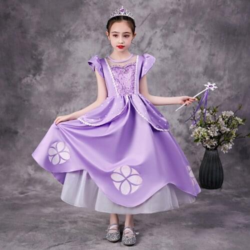 Disney New Girls Princess Dress Fancy Sofia Cosplay Costume Sequined Puff Sleeve Clothing Kids Birthday Party Dress up Outfits