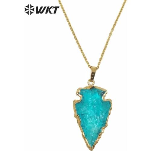 WT-N569 New Amazing Crystal Pendant Gold necklace Jewelry natural crystal quartz with titanium electroplated arrowhead necklace