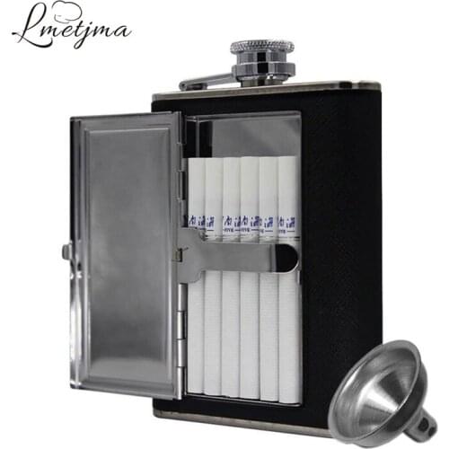LMETJMA 5oz Hip Flask & Creative Cigarette Case Stainless Steel Hip Flask Wine Flagon Pot Liquor Alcohol Whiskey Bottle KC0326-3