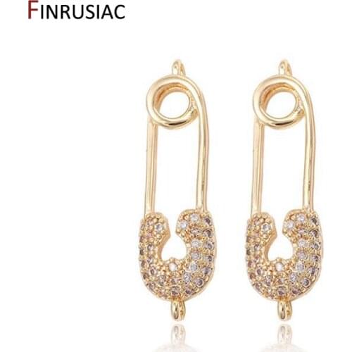 Supplies For Jewellery 14K gold plated inlaid zircon Pin Shape Pendant Connectors Accessories For Jewelry Making
