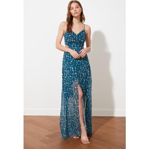 Multicolored Slit Detailed Floral Pattern summer flowers flower Spaghetti Strap Beach Midi Party sexy home Sleeve A Line Mini