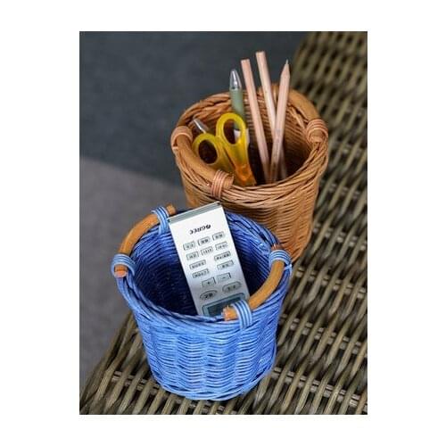 Handmade rattan mini desktop storage basket Green plant flower pot set Snack storage basket pen holder