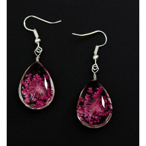 Real Plant Dry Flower Waterdrop Pressed Flower Dangle Earrings Fashion Woman Ear Jewelry Accessaries 2016 Colors Available