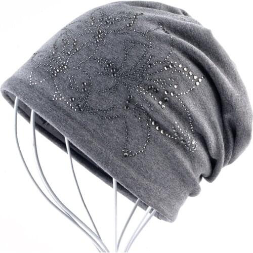 Female Beanie Bonnet Autumn And Winter Caps Hip-hop Cap Flower Rhinestone Hats For Women Beanies