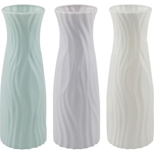 Nordic Plastic Vase Imitation Ceramic Flower Pot Weave Plants Arrangement Decor