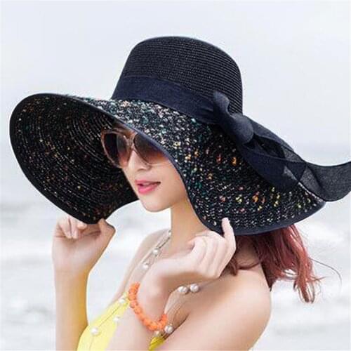 Top Selling Colorful Brim Women Sun Hats Big Straw Bow Visor Hat Floppy Wide Breathable Beach Cap кепка женская Dropshipping