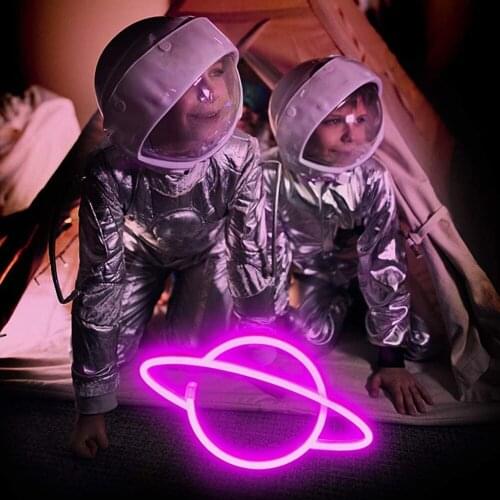 LED Neon light Wall Hanging Elliptical Planet Shaped Sign Lamp Home Art Wall Decor for Room Party Lighting Battery Powered
