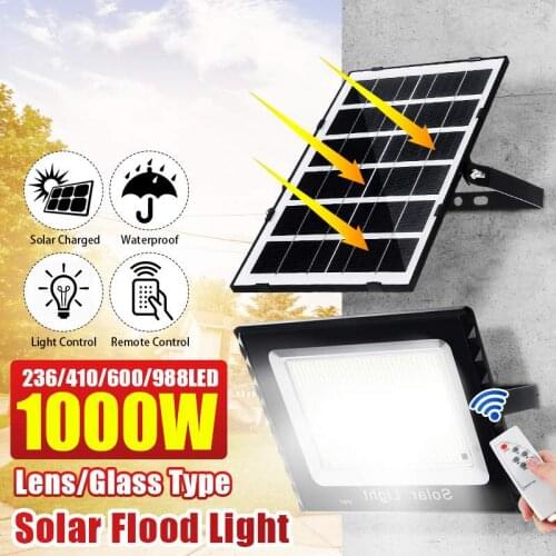 250W 400W 600W 1000W Solar LED Flood Light with Remote Control Solar Wall Lamp Waterproof IP67 Outdoor Garden Landscape Lighting