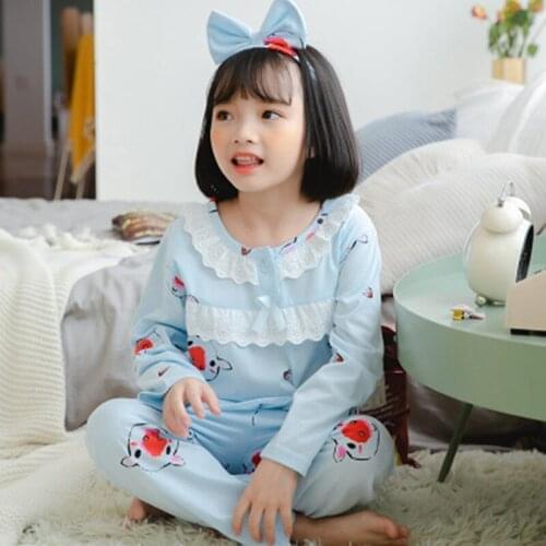 2020 Spring Autumn Long Sleeve Childrens Pajamas Suit Girls Sleepwear Pyjamas Sets for Kids Tracksuit Give "Hair Band"