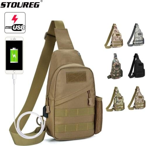 Military Tactical Molle Shoulder Backpack,Army Outdoor Sport USB Chest Bag,Hunting Hiking Camping Climbing Bag With Bottle Pouch