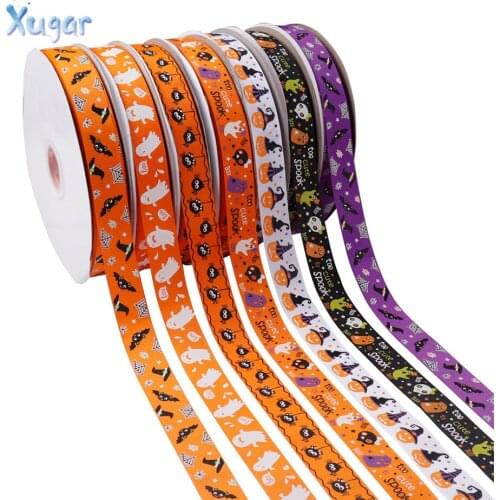 Xugar 5Yards 25mm Width Halloween Theme Ribbon Ghost Pumpkin Printed Grosgrain Ribbon For DIY Hair Bows Festival Decoration