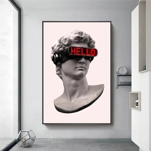 Funny Art David Sculpture with VR Glasses Wall Art Canvas Posters And Prints Abstract David Paintings on the Wall Decor Pictures