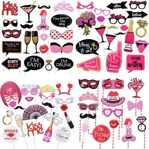 Funny Hen Party Wedding Decorations Photobooth Props Bachelorette Party Bridal Shower Decor Photo Booth Kit Set Mask Team Bride