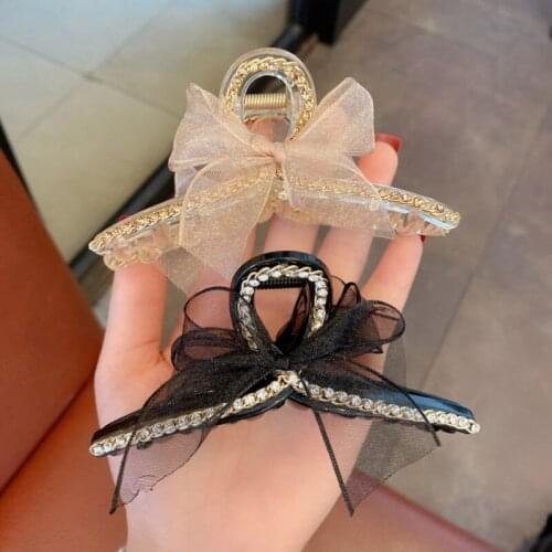 Hair Claws Simple Oval Hollow Net Red Bow Water Drill Grasp Clip Big Hair Claws for Women Makeup Bath