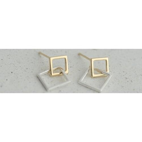 Real 925 Sterling Silver Double square Earrings for Women Girls Gift Hot Fashion sterling-silver-jewelry Women Earrings