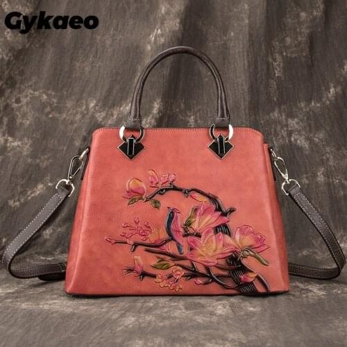 Female Floral Genuine Leather Tote Bags Handbags Women Famous Brands Large Capacity Messenger Shoulder Bag Lady Sac A Main Femme