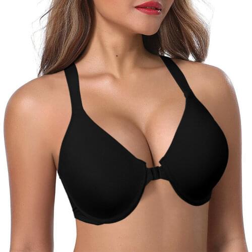 Vgplay Push Up Women Bra Front Closure Solid Black Lingerie Sexy Recerback Plunge Gather Underwear Thin Cup Adjusted Straps Bras