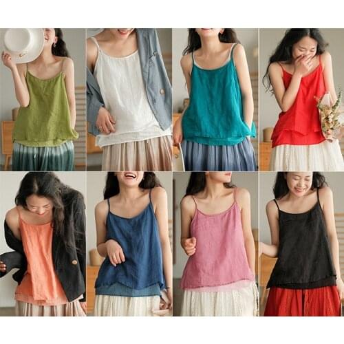 Spring Summer Camis Women Sexy Style Solid Color Loose Backless Female Wild RamieTanktop
