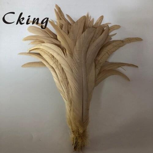 100pcs Beige color Dyed chaep sales rooster coque tails Feather 30-35cm 12-14inch long chicken feathers for crafts headwears