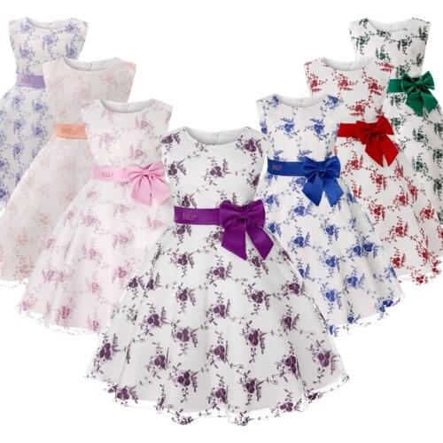 2021 Summer Bridesmaid Flower Girls Dress Child Clothing Toddler Wedding Princess Dress Eveving Party Costume Clothes With Bow