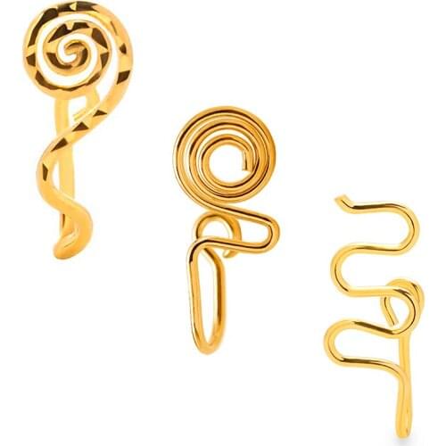 3PCS Stainless Steel Spiral Fake Nose Ring Cuff Non Piercing Nose Ring Clip On Fake Nose Piercing Jewelry Ear Cuff Earring Women