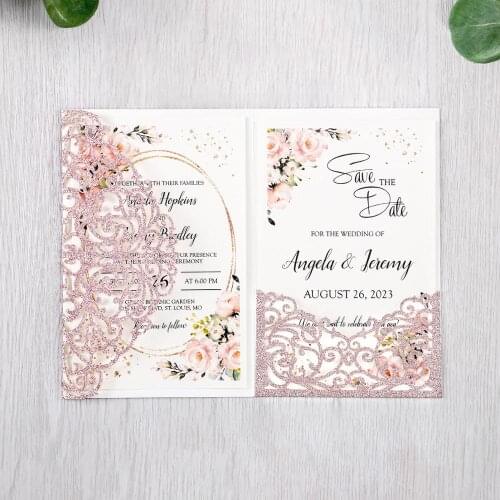 50pcs Rose Gold Invitation Pockets Wedding Invitations Cards with Envelopes