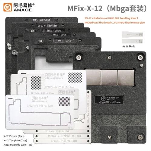 Amaoe Middle Frame BGA Reballing Stencil Platform For iPhone X-12 Pro max Motherboard Repair Holder Fixture Planting Tin Tool