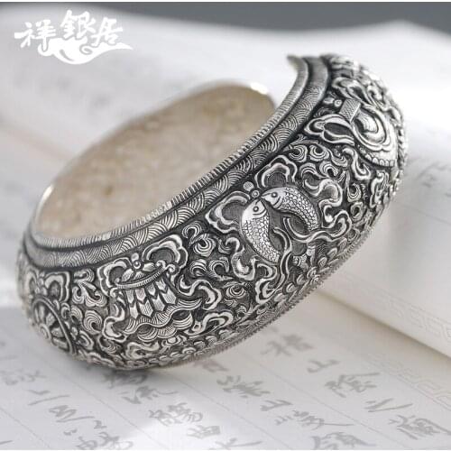 Restoring ancient ways of yunnan in the manual anaglyph stereoscopic Tibetan auspicious in sterling silver bracelet