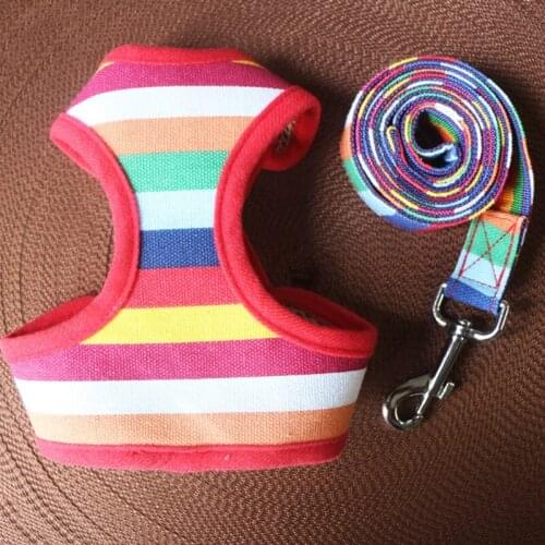Dog Harness Canvas for Small Medium Dogs Walking Adjustable Harness Colorful Strips Dog Vest Pet Harness and Leash Set Comfort