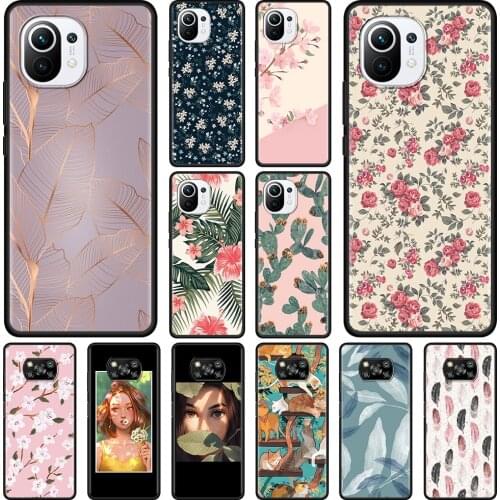 SmartPhone Case For Xiaomi Poco X3 NFC F3 X3 GT M3 Pro 5G for Mi pocophone F1 Silicone Fundas Fitted Shell Leaves Flowers Woman