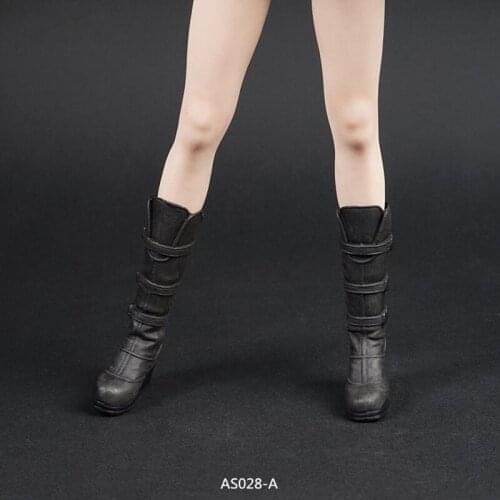 1:6 Scale AS028 Black Middle Combat boots Shoes for 12 inches Removable Feet Female Action Figure Body