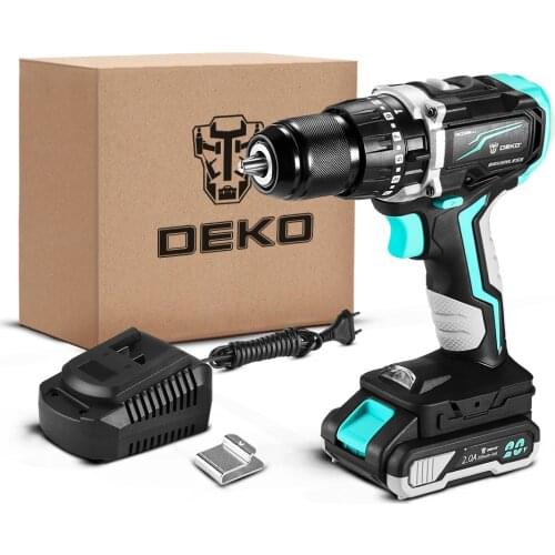 DEKO DKCD20BL-LI 20V Cordless Brushless Hammer Impact Drill with 2-Speed Cordless Screwdriver