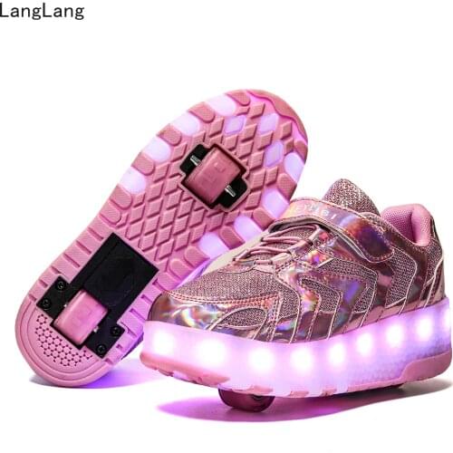 2020 New Children Two Wheels Luminous Glowing Sneakers LED Light Roller Skate Kids Led Shoes Boys Girls USB CHARGE Blue