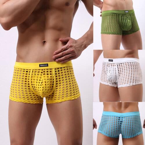 1 Pcs Men Sexy Translucent Underwear Panties See Through Mesh Holes Net Mesh Boys Cute For Gay Culb Wear