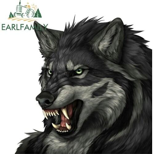 EARLFAMILY 13cm x 12.7cm Gray Angry Wolf Car Sticker Window Wall Automobiles Motorcycles Exterior Accessories Cool Decals